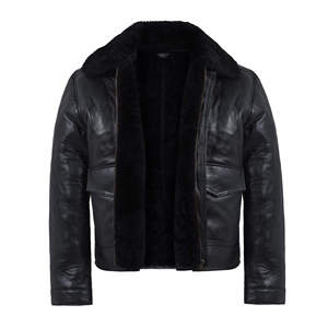 Chaqueta de Cuero Negra para Hombre con Capucha de Piel, Chaqueta de Motero con Forro Polar Cálido para Invierno, Abrigo con Capucha de Piel de Oveja Genuina Resistente - Product Image 3