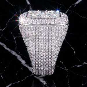 Bague pour homme en moissanite taillée multi-formes style Hip Hop, en argent 925 véritable, bijou de rappeur raffiné, idéal pour cadeau de fête ou cocktail - Product Image 2