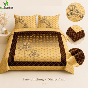 Parure de draps en coton jaune doré pour lit king size |   Parure de lit 3 pièces avec imprimé floral dégradé et housses de coussin – Literie élégante - Product Image 4