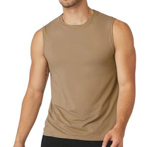 Débardeur sans manches pour homme, col rond, marron uni, tricoté, coupe classique, décontracté - Product Image 3