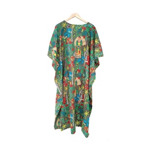 Handmade Indian Folk Art Woven Floral Cotton Kaftan <b>Dress</b> Boho Beach Cover-Up Women's Resort Wear <b>Loose</b> Fit Maxi Summer Vacation - Product Image 3