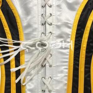Gilet corset élégant en satin blanc pour homme |   Gilet corset gothique steampunk avec bordure jaune - Product Image 5