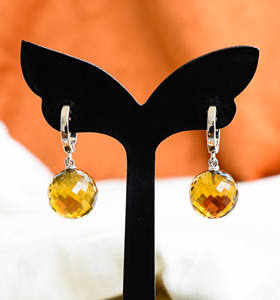 Boucles d'oreilles pendantes en argent sterling avec quartz orbe doré, style tendance, pierres naturelles, paire pour femme - Product Image 3