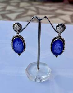 Boucles d'oreilles pendantes en argent sterling Tanzanite, ovales et massives, bijoux en pierres précieuses faits à la main, cadeau élégant pour femmes - Product Image 5