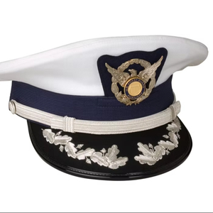 Premium Complete Dress Cap White <b>Crown</b> with <b>Silver</b> Bullion or synthetic thread Embroidered Visor, Braided Strap - Product Image 1