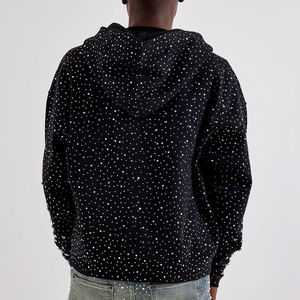 New Arrival <b>Men's</b> 100% Cotton Terry Fabric Hooded Rhinestone <b>Pullover</b> Hoodies with Front Logo-Hot Selling Best Quality - Product Image 5