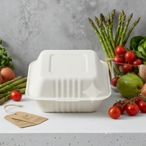 9 X 9 Inch Bagasse Clamshell Biodegradable Compostable Disposable Food <b>Container</b> Sugarcane <b>Takeaway</b> Box for Restaurants Hotels - Product Image 5