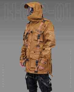 Men's <b>Techwear</b> <b>Jacket</b> Waterproof Tactical Cargo Multi-pocket Hooded Windbreaker Cyberpunk Streetwear Outdoor Utility Coat Brown - Product Image 6