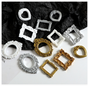 Cadre photo en résine plat, mini ornement DIY, style européen vintage, en or antique, blanc, argent, forme cœur, carré, ovale, rectangle, vente en gros - Product Image 2