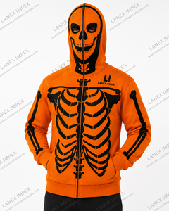 Men Halloween Skeleton Hoodie Full <b>Zip</b> Skull Bone Print Jacket Gothic Punk Streetwear Sweatshirt Custom Graphic Printed Fashion - Product Image 2