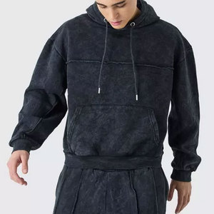 Men's Dark Gray Washed Cotton <b>Hoodie</b> & Pants Tracksuit Full Sleeve Solid Color Casual Loose Fit Drawstring Closure Autumn Wear - Product Image 6