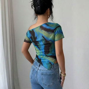 T-shirt court personnalisé pour femme, respirant, en spandex imprimé, tissu d'été, service OEM ODM, 100% coton, vêtements du Bangladesh - Product Image 2