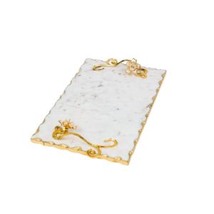 Poignée décorative en métal doré avec plateau en marbre blanc pour décoration de TABLE plateau en marbre - Product Image 3
