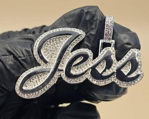 Pendentif double couche en lettres cursives, serti de pierres, en argent 925, bicolore, personnalisable avec nom, initiales, pour femme - Product Image 6