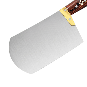 Cuchillo de carnicero profesional PW-G de alta resistencia, hoja ancha plateada, mango de madera marrón, empuñadura dorada, para cocina - Product Image 3