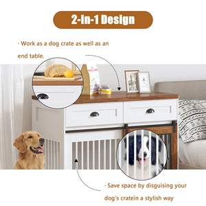 Casa para Perros de Doble Puerta y Alta Resistencia con Cajón de Almacenamiento, Mueble para Mascotas en Blanco y Nogal - Product Image 6