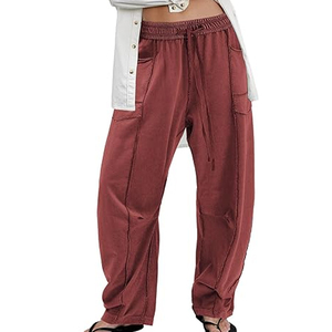 Women Private Label Cargo Sweatpants Wide Leg Pants High Waist <b>Drawstring</b> Casual Streetwear - Product Image 4