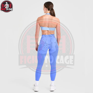 OEM ODM Essential Light Blue Color Good Seller Factory Rate Make Your Own New Arrival Women Wear Simple Halter Neck Sports <b>Bra</b> - Product Image 3