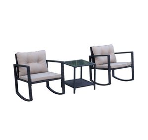 RK00019 Moderno Juego de Jardín de Mimbre de 3 Piezas de Alta Calidad para Exteriores, Elegante Sillón Reclinable de Ratán para Patio, Acero y Vidrio Templado para Sala de Estar de Villa - Product Image 1