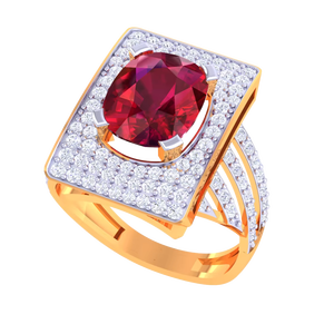 Bague en or et rubis exquise, design géométrique rectangulaire avec halo, bijoux de mode pour mariage et soirée pour femmes - Product Image 2