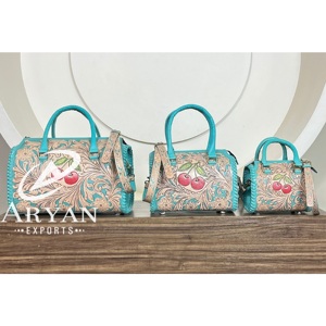 Bolso de Mano de Cuero Vacuno Auténtico Hecho a Mano, Estilo Western, con Detalles en Turquesa, para Uso Diario - Product Image 1