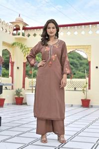 Conjunto de Traje Recto de Algodón Marrón con Bordado en Dupatta, Ropa Étnica Tradicional para Mujer, Estilo Casual de India y Pakistán - Product Image 4