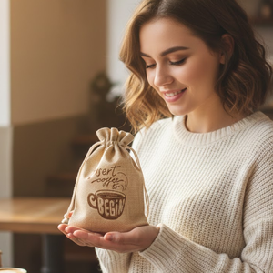 Reusable <b>Small</b> Size Burlap Drawstring Bag Handle | Custom Printed Eco Friendly Tote for <b>Shopping</b> Grocery Corporate Promotion - Product Image 1