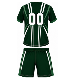 Ensemble short et maillot de rugby vert foncé et blanc, col en V, manches courtes, uniforme d'équipe respirant et léger, kit de sport personnalisé pour l'entraînement - Product Image 2