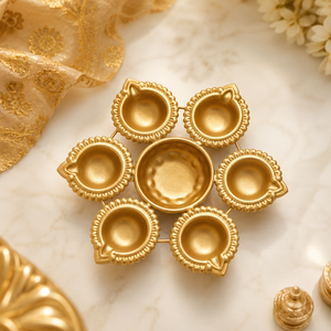 Diya Metálica con Urli de Ganesh – 6 Lámparas de Aceite y Cuenco Central para Pooja, Decoración Tradicional de Diwali, Regalo Festivo, Templo para el Hogar - Product Image 3