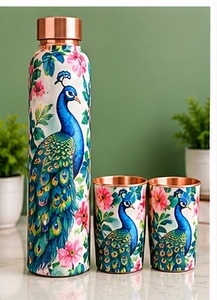 Juego de Botella y Taza de Agua de Cobre Hechas a Mano con Diseño de Montaña y Lago, 3 Piezas, Ecológicas - Product Image 3