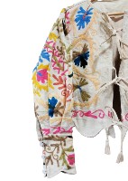 Veste en coton tricoté respirant brodée à la main pour femme, style bohème floral Suzani, dentelle sur le devant, manches régulières, col rond, automne/hiver