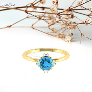Offre Spéciale 2026 Bague en Or Massif 14 carats avec Topaze Bleue Suisse Naturelle 0,74 CTW et Accent de Diamants, Bague Double Pierre de Naissance, Faible MOQ Disponible - Product Image 5