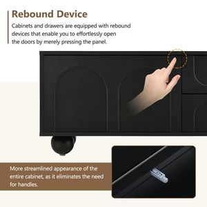 On Trend Cream Minimalist Media Console TV Stand with Arched Doors 2 Drawers <b>Rebound</b> Device for TVs up to 75" - Product Image 4