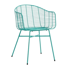 Fauteuil en fil métallique bleu, style Mid-Century Modern, avec dossier à lattes, ensemble de 2 chaises de salle à manger, pour l'extérieur, villas, appartements, meubles - Product Image 3