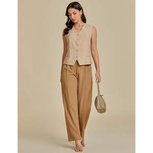 2025, chaqueta sin mangas con botones ligeros para mujer, chaleco informal elegante de lino a la moda con Top DE TRABAJO forrado para la temporada de primavera - Product Image 6