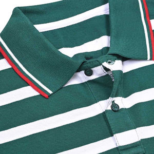 Camisa Polo Verde para Hombre, Diseño de Rayas Horizontales, Cuello en Contraste, Algodón Transpirable, Informal, Manga Corta, Ropa de Verano - Product Image 4