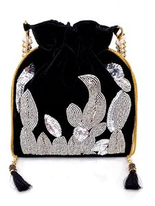 Bolso de Mano Potli con Bordado de Flores de Seda Hecho a Mano, con Diseño Étnico para Mujer, Ideal para Vestidos de Novia y Fiestas - Product Image 5