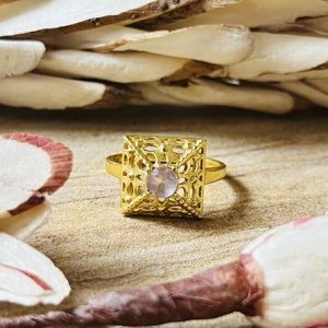 New Arrival Rose Quartz Geometric Filigree <b>Ring</b> Boho Brass <b>Ring</b> For Women 18k Gold Plated <b>Dainty</b> Pyramid <b>Ring</b> Wholesale/OEM/ODM - Product Image 1