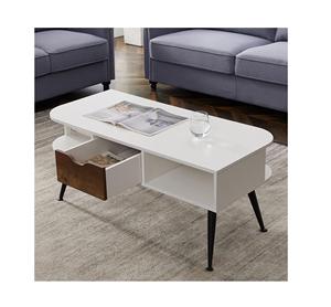 Table basse moderne blanche et noire avec rangement pour salon, table centrale contemporaine avec étagère de rangement spacieuse, élégante - Product Image 1