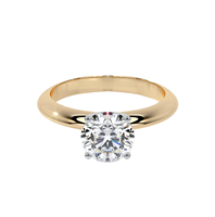 Ensemble de mariage classique 2 pièces en or jaune vintage avec solitaire rond et diamants de laboratoire, et alliance assortie profilée