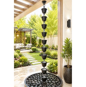 Chaîne de pluie noire en cuivre en forme de coupe, design moderne, décoration suspendue pour la maison, créant un mouvement d'eau élégant, faite à la main, prête à être expédiée - Product Image 1