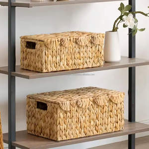 Triangle Form Home Decor Handmade Rectangle Laundry <b>Basket</b> Sustainable Water Hyacinth Storage and <b>Basket</b> <b>Round</b> Shape Boho Style - Product Image 2