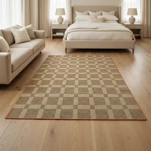 Tapis en laine fait main HILTEX, tissage plat, motif géométrique, moderne, rectangulaire, rembourré, antidérapant, avec envers en nylon - Product Image 1