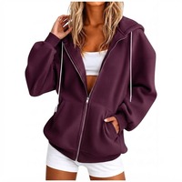 Achetez en gros : Cardigan marron à capuche zippé pour femme, veste décontractée tricotée avec poches, manches longues, couleur unie, coupe classique