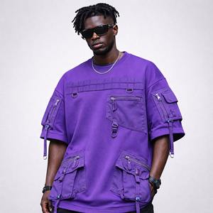 เสื้อยืดคาร์โก้ทรงโอเวอร์ไซส์ สไตล์สตรีทแวร์ หลายกระเป๋า สำหรับผู้ชาย ปี 2026 ผลิตจากผ้าฝ้าย 100% เป็นมิตรต่อสิ่งแวดล้อม ขายส่ง - Product Image 1