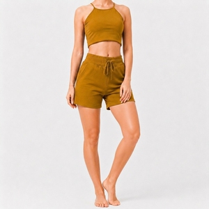 Ensemble haut court sans manches léger et short à taille haute avec cordon de serrage pour femmes, idéal pour un style estival confortable - Product Image 5