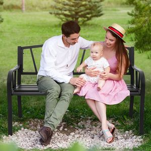 Panca da Giardino con Telaio in Metallo Resistente e Seduta a Doghe, Elegante Soluzione per Sedute all'Aperto - Product Image 4