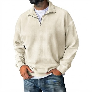 Sweat-shirt à col zippé pour homme, couleur unie, coton French Terry, coupe classique, col rabattu, vêtement décontracté pour l'automne - Product Image 1