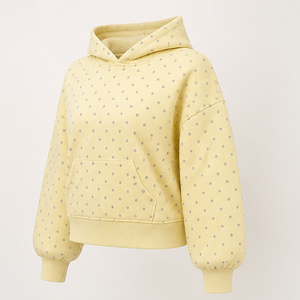 Sudadera con Capucha Personalizada para Mujer, Color Amarillo Mantequilla, Corte Holgado, Estilo Informal, con Estampado de Puntos, de Algodón Ligero - Product Image 3