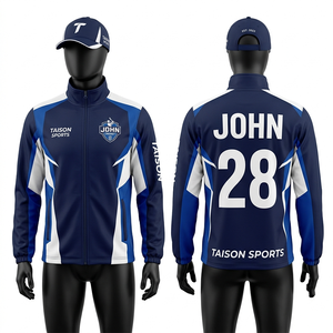 Mens <b>Cricket</b> Training Jacket 300 GSM Polyester Fleece Navy Royal <b>White</b> Panel Style Custom Heat Transfer Printing Activewear - Product Image 1
